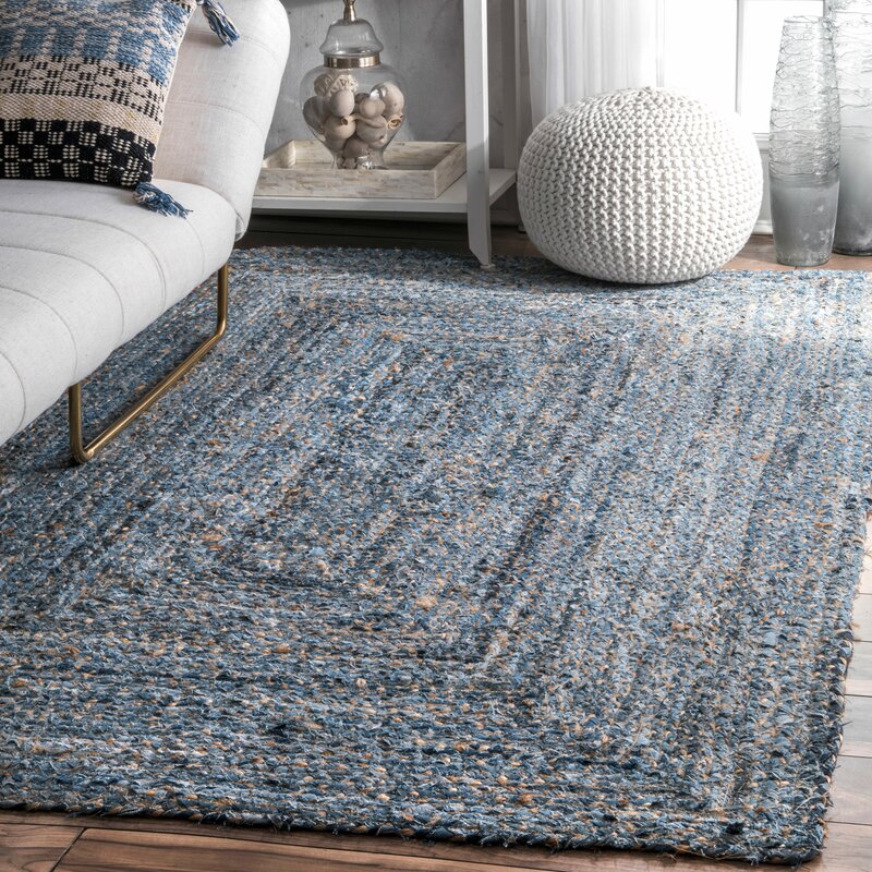 Beige Blue Jute Braided Oval Rugfor Living Room – 3 x 5 handmade by LoomifyHome