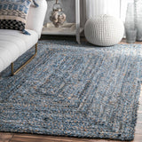 Beige Blue Jute Braided Oval Rugfor Living Room – 3 x 5 handmade by LoomifyHome