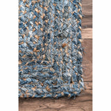 Beige Blue Jute Braided Oval Rugfor Living Room – 3 x 5 handmade by LoomifyHome