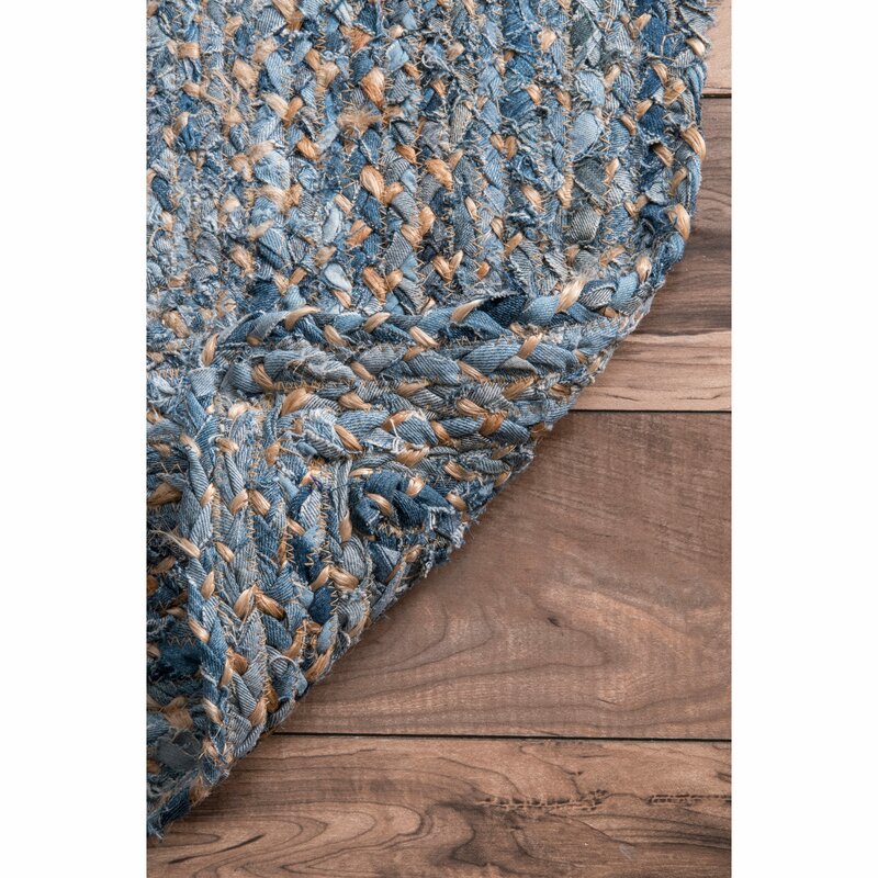 Beige Blue Jute Braided Oval Rugfor Living Room – 3 x 5 handmade by LoomifyHome