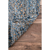 Beige Blue Jute Braided Oval Rugfor Living Room – 3 x 5 handmade by LoomifyHome
