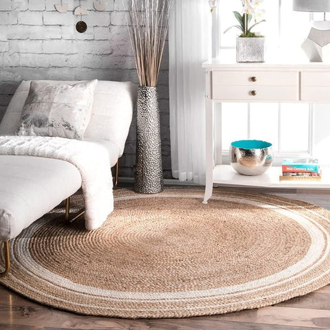 White Beige Jute Braided Round Rugfor Living Room – Artisan Style 9 handmade by LoomifyHome