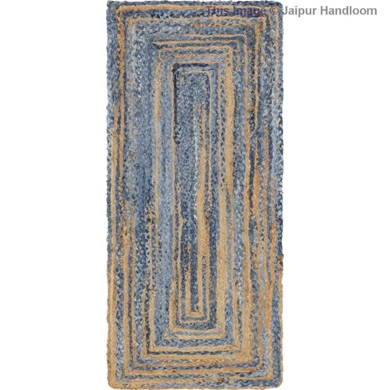 Beige Blue Jute Braided Runner Rugfor Living Room – Friendly handmade by LoomifyHome