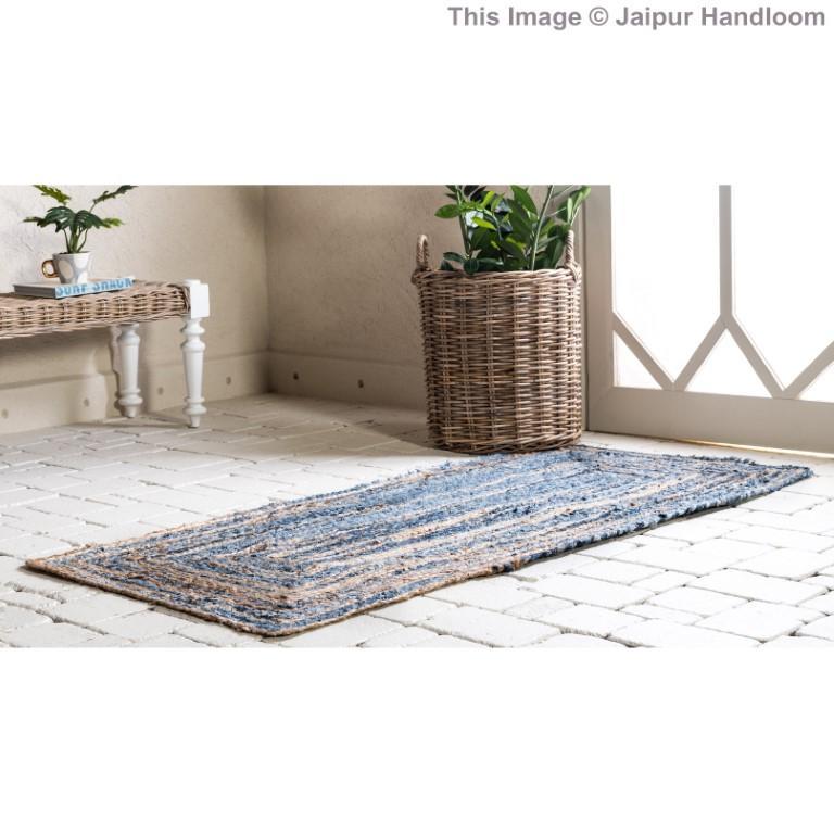 Beige Blue Jute Braided Runner Rugfor Living Room – Friendly handmade by LoomifyHome