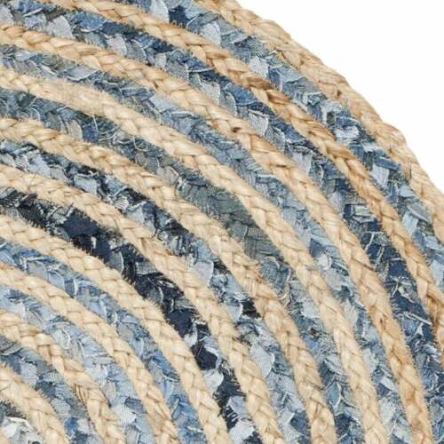 Beige Blue Jute Braided Doormatfor Living Room – Round handmade by LoomifyHome