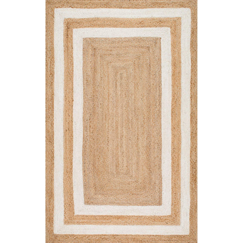 Beige Blue Jute Braided Runner Rugfor Living Room – 5x7 handmade by LoomifyHome