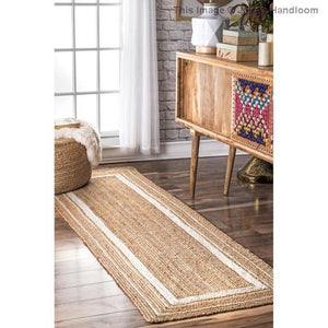 Beige Blue Jute Braided Runner Rugfor Living Room – 24 x 144 handmade by LoomifyHome