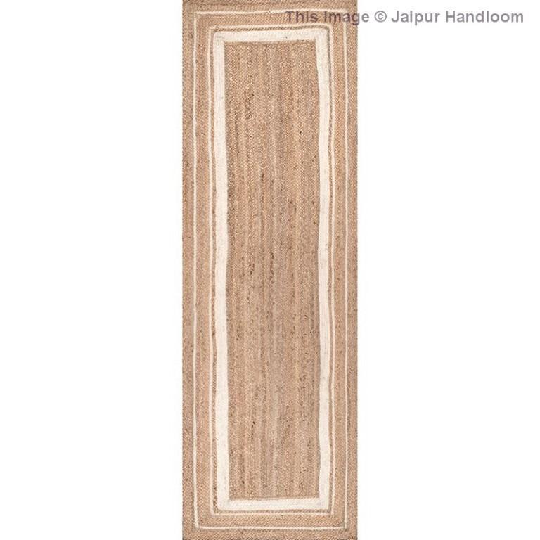 Beige Blue Jute Braided Runner Rugfor Living Room – 24 x 144 handmade by LoomifyHome