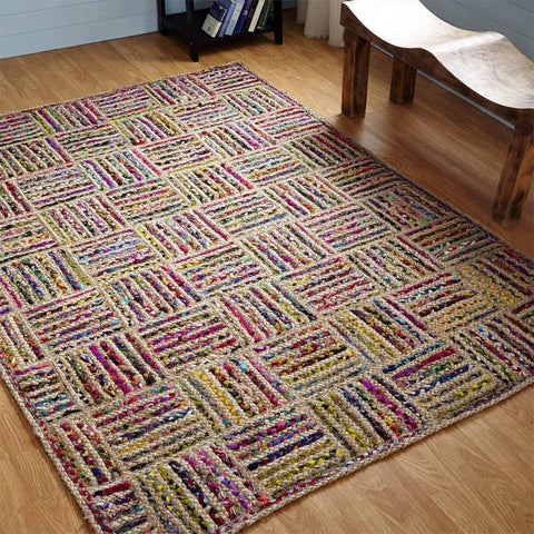 Beige Blue Jute Braided Area Rugfor Living Room – 3 x 4 handmade by LoomifyHome