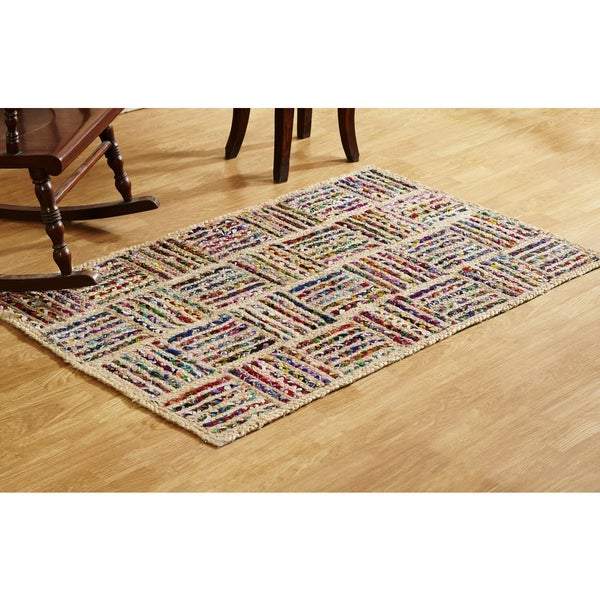 Beige Blue Jute Braided Area Rugfor Living Room – 3 x 4 handmade by LoomifyHome