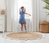 Beige Blue Jute Braided Oval Rugfor Living Room handmade by LoomifyHome