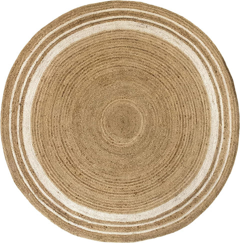 White Beige Jute Braided Round Rugfor Living Room – Artisan Style 3 handmade by LoomifyHome