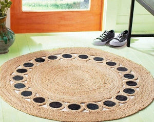 Beige Blue Jute Braided Round Rugfor Living Room – Artisan Style One handmade by LoomifyHome