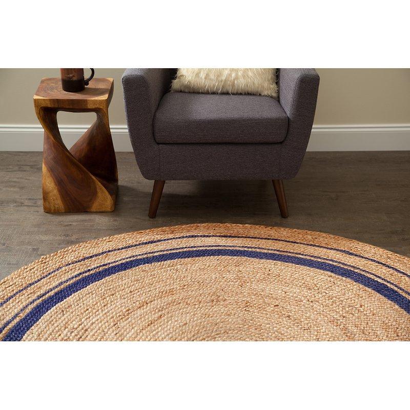 Beige Blue Jute Braided Round Rugfor Living Room – Designer handmade by LoomifyHome