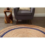 Beige Blue Jute Braided Round Rugfor Living Room – Designer handmade by LoomifyHome