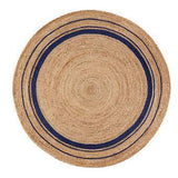 Beige Blue Jute Braided Round Rugfor Living Room – Designer handmade by LoomifyHome