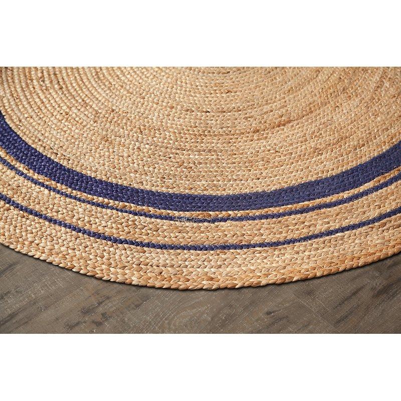Beige Blue Jute Braided Round Rugfor Living Room – Designer handmade by LoomifyHome