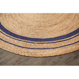 Beige Blue Jute Braided Round Rugfor Living Room – Designer handmade by LoomifyHome