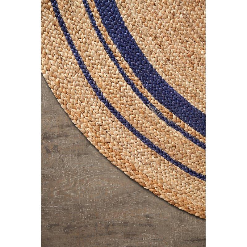 Beige Blue Jute Braided Round Rugfor Living Room – Designer handmade by LoomifyHome