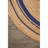 Beige Blue Jute Braided Round Rugfor Living Room – Designer handmade by LoomifyHome
