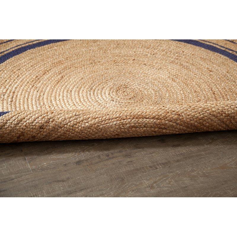 Beige Blue Jute Braided Round Rugfor Living Room – Designer handmade by LoomifyHome