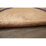 Beige Blue Jute Braided Round Rugfor Living Room – Designer handmade by LoomifyHome