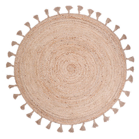 Beige Blue Jute Braided Round Rugfor Living Room – Handlooom handmade by LoomifyHome