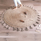 Beige Blue Jute Braided Round Rugfor Living Room – Handlooom handmade by LoomifyHome
