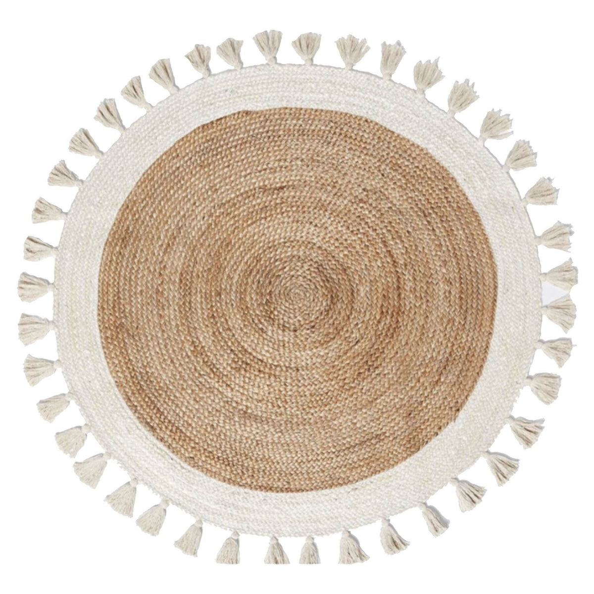 Beige Blue Jute Braided Round Rugfor Living Room – Floor handmade by LoomifyHome