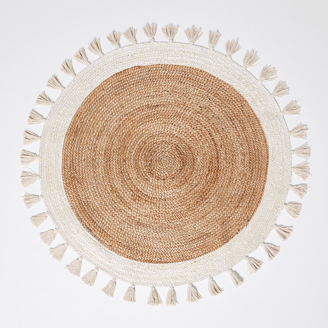 Beige Blue Jute Braided Round Rugfor Living Room – Floor handmade by LoomifyHome