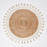 Beige Blue Jute Braided Round Rugfor Living Room – Floor handmade by LoomifyHome