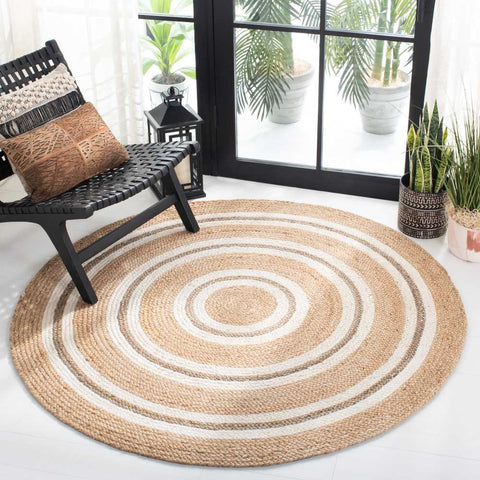 Beige Blue Jute Braided Round Rugfor Living Room – India handmade by LoomifyHome