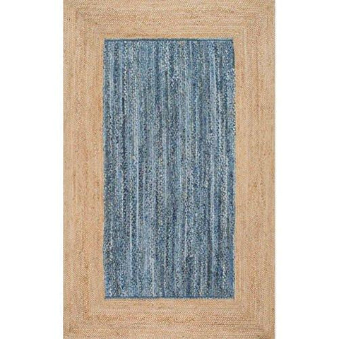 Beige Blue Jute Braided Oval Rugfor Living Room – 5x7 handmade by LoomifyHome