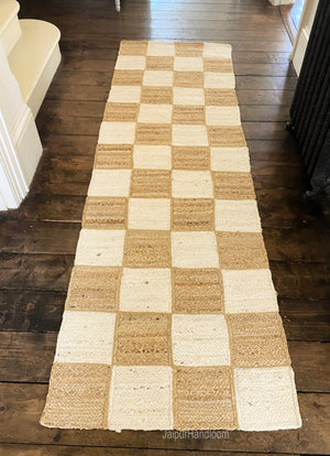 Beige Jute Braided Stair Runnerfor Living Room – Geometric handmade by LoomifyHome
