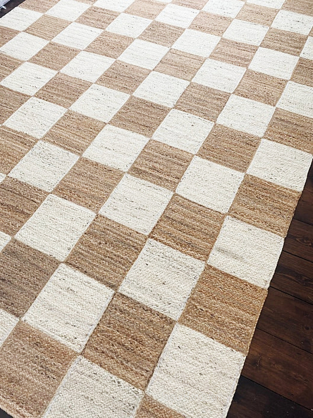 Beige Jute Braided Stair Runnerfor Living Room – Geometric handmade by LoomifyHome