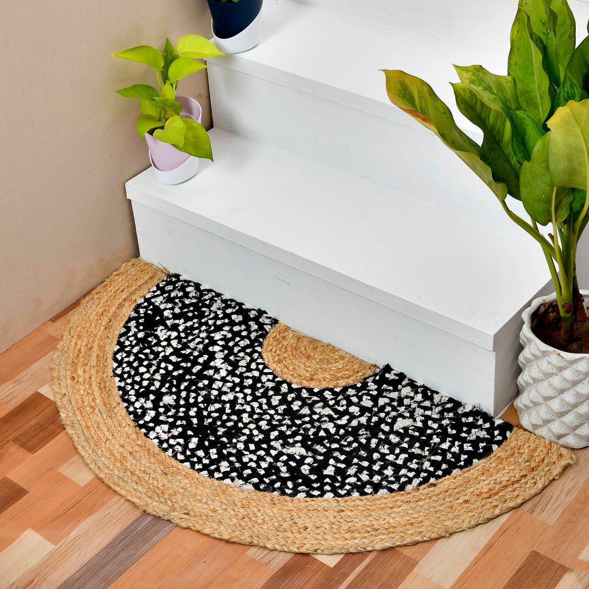 White Beige Jute Braided Half Moon Doormatfor Living Room – Artisan Style 1 handmade by LoomifyHome