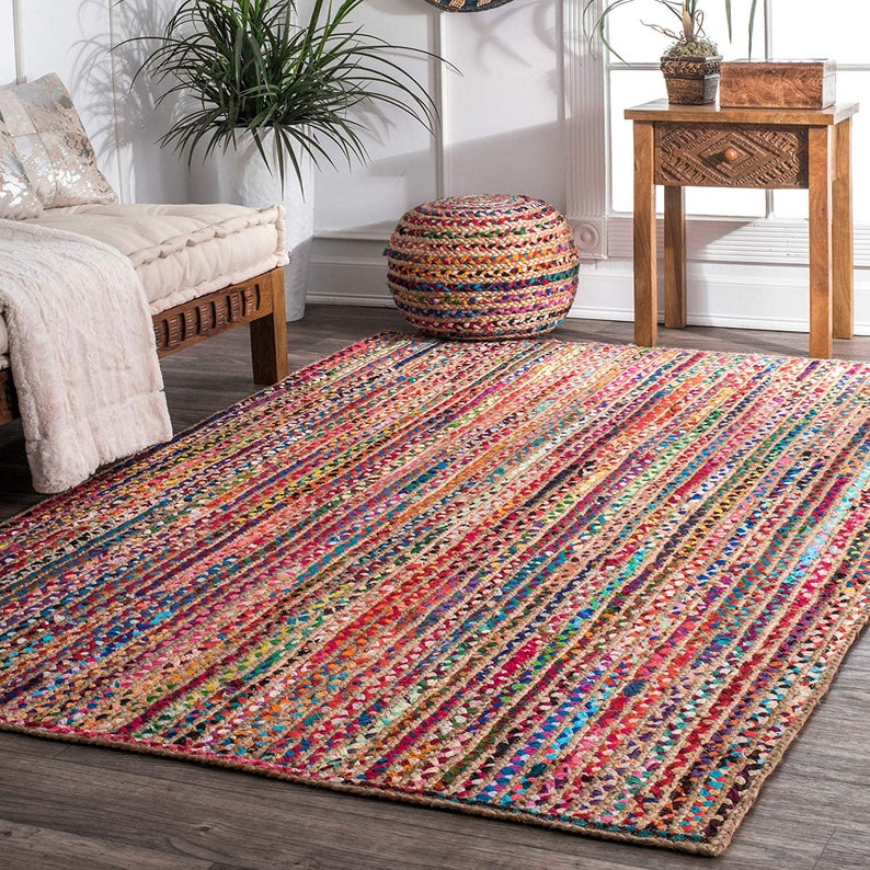 Beige Blue Jute Braided Oval Rugfor Living Room – 36 x 48 handmade by LoomifyHome