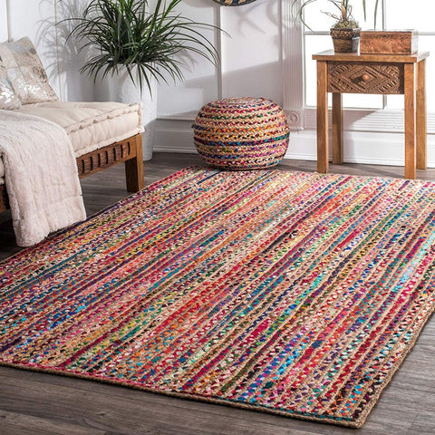Beige Blue Jute Braided Oval Rugfor Living Room – 36 x 48 handmade by LoomifyHome