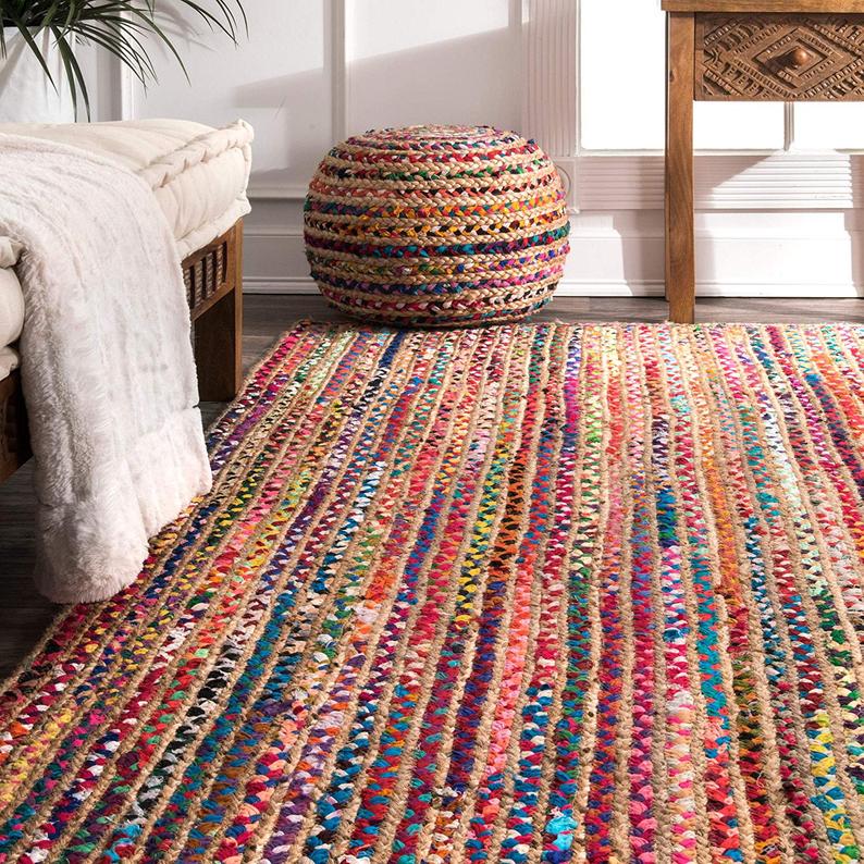 Beige Blue Jute Braided Oval Rugfor Living Room – 36 x 48 handmade by LoomifyHome