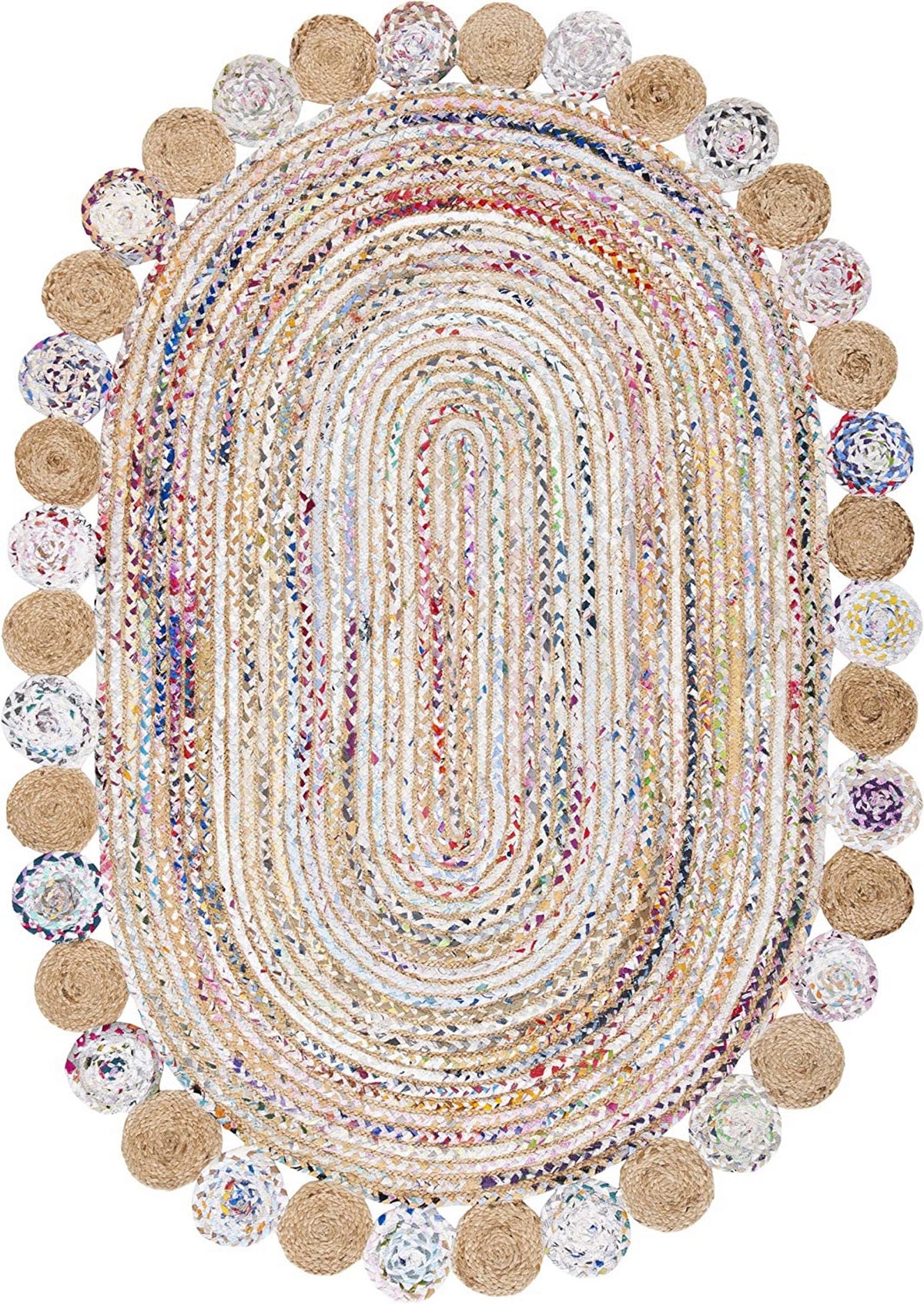 White Multicolor Jute Braided Oval Rugfor Living Room handmade by LoomifyHome