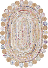 White Multicolor Jute Braided Oval Rugfor Living Room handmade by LoomifyHome