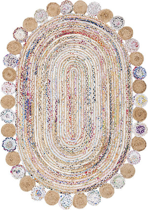 White Multicolor Jute Braided Oval Rugfor Living Room handmade by LoomifyHome
