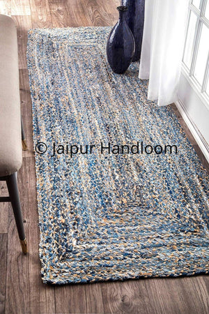 Beige Blue Jute Braided Runner Rugfor Living Room – Meditation handmade by LoomifyHome