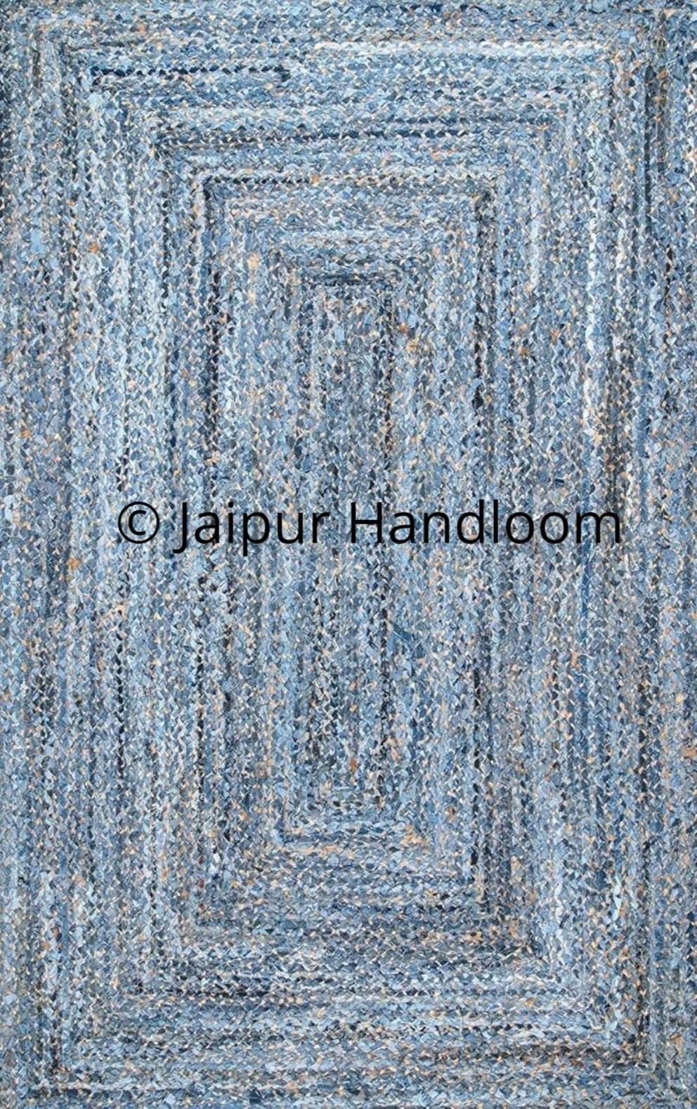 Beige Blue Jute Braided Runner Rugfor Living Room – Meditation handmade by LoomifyHome