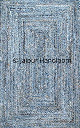 Beige Blue Jute Braided Runner Rugfor Living Room – Meditation handmade by LoomifyHome