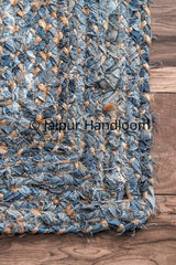 Beige Blue Jute Braided Runner Rugfor Living Room – Meditation handmade by LoomifyHome