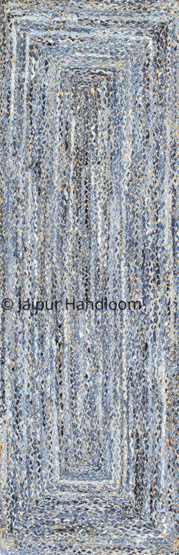 Beige Blue Jute Braided Runner Rugfor Living Room – Meditation handmade by LoomifyHome