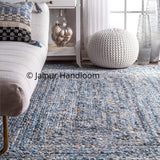 Beige Blue Jute Braided Runner Rugfor Living Room – Meditation handmade by LoomifyHome