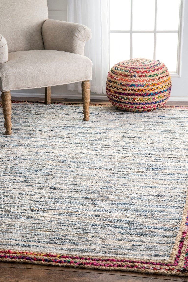 Beige Blue Jute Braided Oval Rugfor Living Room – Bedroom Ready handmade by LoomifyHome
