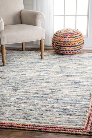 Beige Blue Jute Braided Oval Rugfor Living Room – Bedroom Ready handmade by LoomifyHome